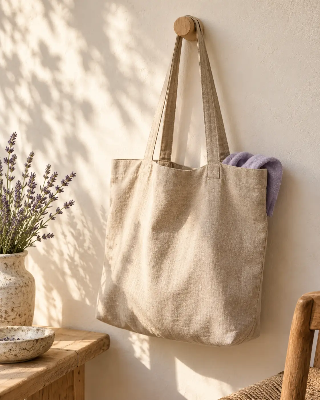 Bolsa de lino natural, concepto del proyecto gratuito Clovic